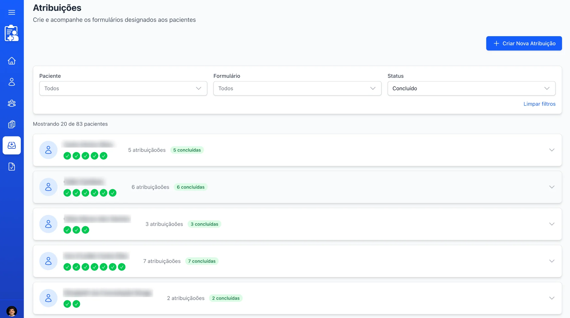 Lista de respostas agrupada por paciente